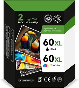 2 Pack 60XL Ink Cartridge Combo for HP DeskJet F4480 F4440 D2660 F4275 F4280 Let - Picture 1 of 6