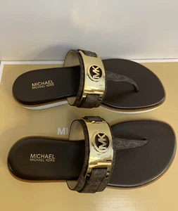 New - Women’s Michael Kors Briar Brown Thong Sandals Size 7 - Picture 1 of 12