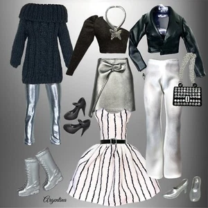 Eledoll Clothes BLACK WHITE SILVER Fashion Pack For 12” Doll ARGENTINA set - Picture 1 of 2