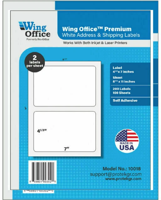OfficePro Premium 200 Rounded Corner 4.5x7.0" Self Adhesive Shipping Labels for Laser Printers and Ink Jet Printers, White, Pack of 200