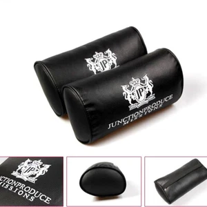2Pcs Junction Produce JDM Car Seat Neck Pillows Headrests White JP Black Leather - Picture 1 of 10