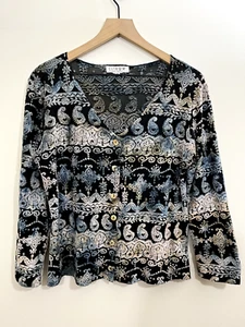 Citron Burnout Velvet Fairy Grunge Paisley Top M Art Boho Maximalist Whimsygoth - Picture 1 of 18