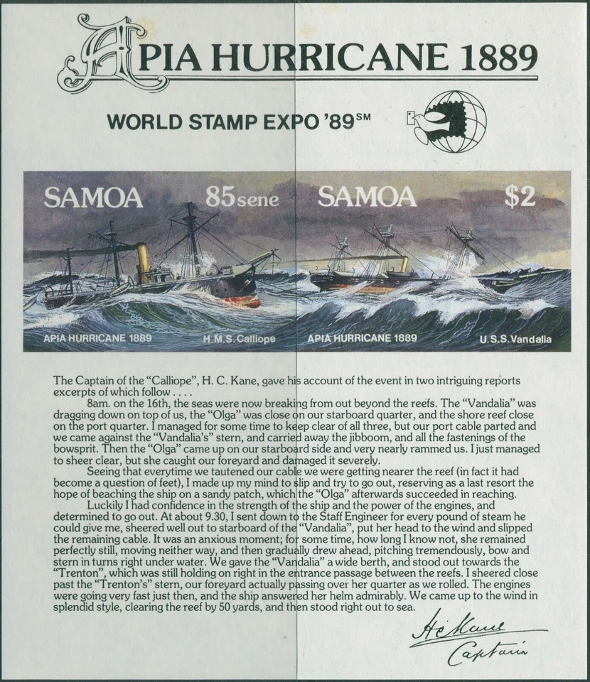 Samoa 1989 SG839 Hurricane MS MNH Foto 1 de 1