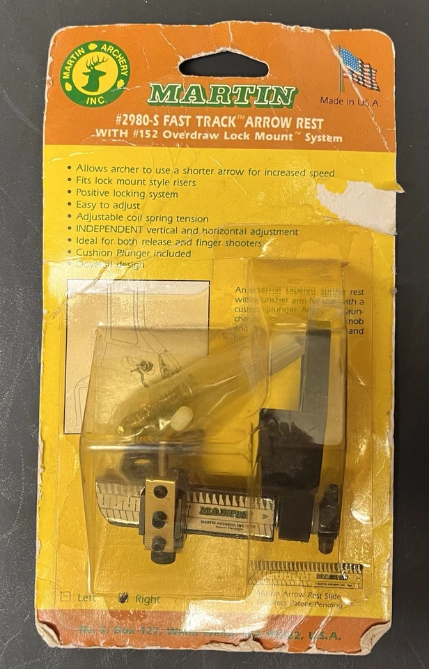 VINTAGE MARTIN #2980-S FAST TRACK ARROW REST W/#152 OVERDRAW LOCK MOUNT SYSTEM - Image 1 of 4