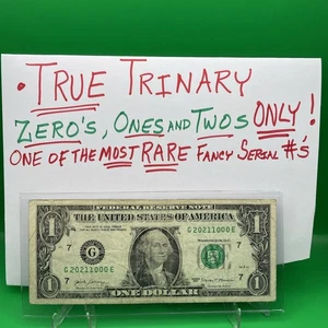 True Trinary $1 Bill near BINARY G-E Block Fancy Serial Number One Dollar Bill - Picture 1 of 20