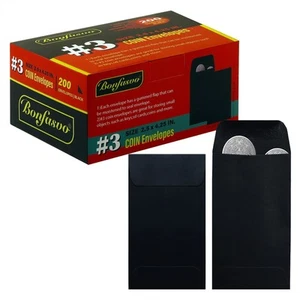 200 Pack #3 Black coin envelope 2.5 x 4.25 inches Kraft Envelopes Classic Sma... - Picture 1 of 5