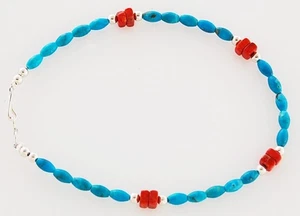 Pulsera de cuentas de turquesa y coral hecha a mano por nativos americanos - Imagen 1 de 1