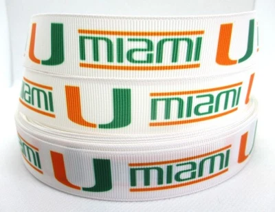 University of Miami Hurricanes 7/8" Grosgrain Ribbon~ YOUR CHOICE: 5 or 10 Yards - Image 1 of 3