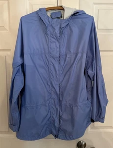 LL Bean Womens Jacket Plus Size 3X Blue Zip Front Hooded Windbreaker Raincoat - Picture 1 of 6
