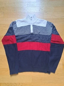 NAUTICA Fleece Boy's XL White Red Blue 18" Chest Cotton Designer 1/4 Zip Jumper - Picture 1 of 3