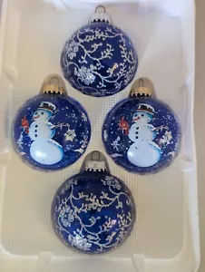 Christmas by Krebs Hand Painted Blue Translucent Sapphire Glass 4 pc - Picture 1 of 4