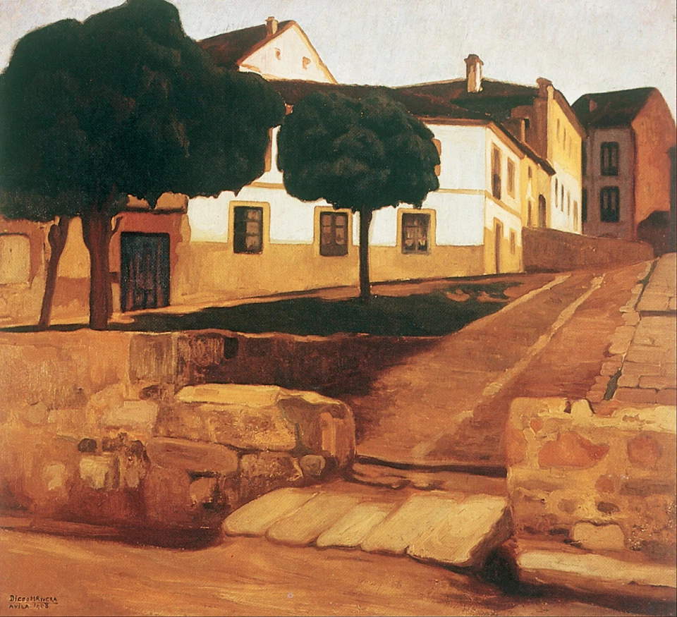 Diego Rivera - Calle de Ávila (1908) Firmado - Impresión de Bellas Artes de 17" x 22" Foto 1 de 1