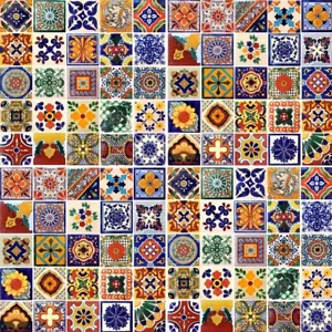 100 4x4 MEXIKANISCHE FLIESEN KERAMIK HANDARBEIT TALAVERA FLIESEN WAND BODEN DEKOR #002 - Bild 1 von 1