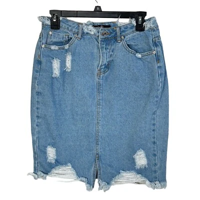 Falda vaquera de mezclilla Misguided talla 6 desgastada/bolsillos rasgados dobladillo deshilachado lavado claro Foto 1 de 4