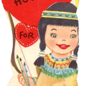 c.1950 Native American Indian Girl VTG Valentine Card Bow Arrow Hunting Hearts - Picture 1 of 3