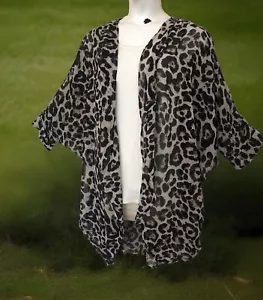 Chiffon Jacket Sheer Kimono Size 3XL Cheetah Leopard Print 3/4 Sleeve Cardigan - Picture 1 of 12