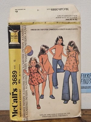 Vintage 1973 McCalls Sewing Pattern Dress Top Pants 5 Child Precut 3689 Size 12 - Image 1 of 4