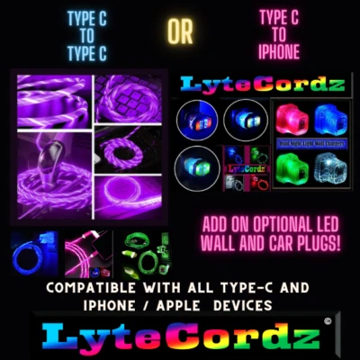 USB-C to Type C or iPhone Fast Charging LED Moving Light Up Cable Phone Cord - Image 1 of 4