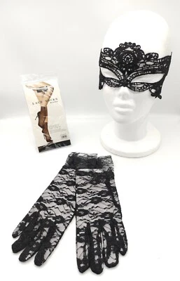 Lace Ankle Socks Frilly Gloves Black Masquerade Mask Mardi Gras Party 3pc Combo - Image 1 of 4