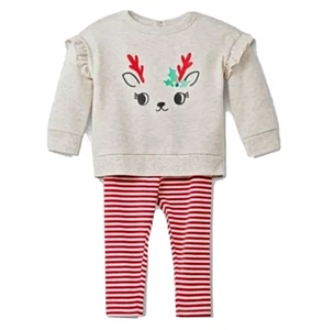 Girls CAT & JACK reindeer baby Christmas outfit NB NWT sweat t shirt pants set - Picture 1 of 3