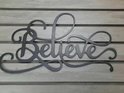 BELIEVE Metal Wall Art Word Quote Metal Sign Decor Steel RUSTIC Inspirational  - Image 1 of 4