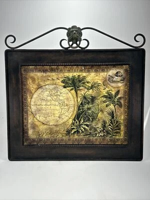 Metal Framed Wall Hanging World Map- Rustic/vintage Look 19.50" x 19.75" - Image 1 of 4
