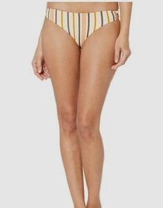 $125 Roxy Women's Beige Striped 70s Lace Up Reversible Bikini Bottoms Size Large - Picture 1 of 5