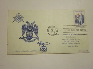 US Postal History FREE MASON CACHET FIRST DAY COVER #1756 GEORGE M COHAN - Picture 1 of 4