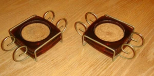 Vintage Two Coaster Set, Cork, plastic, metal sleigh for storage - Picture 1 of 6