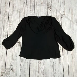 Camicia blusa collo drappeggio Lands End nera taglia 22W maglione manica lunga a sbuffo - Foto 1 di 7