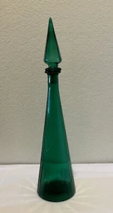 Vintage MCM 19” Empoli Teal Glass Paneled Genie Bottle W/Stopper - Picture 1 of 8
