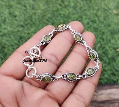 Peridot Bracelet Solid 925 Sterling Silver Beautiful Gemstone Color MO** - Image 1 of 4