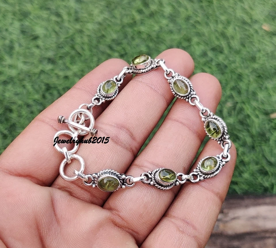 Peridot Bracelet Solid 925 Sterling Silver Beautiful Gemstone Color MO** - Image 1 of 4