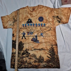 VTG 90s Tee Tennessee Map All Over Print Single Stitch Mens 2XL FOTL Tag - Picture 1 of 18