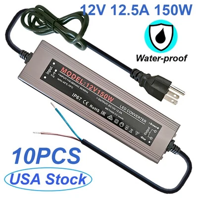 10 Pack Waterproof 120V To DC 12 Volt Power Supply with US Plug for Led Lights - Image 1 of 4