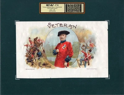 RARO Antiguo Original Etiqueta de Puro Veterano - HOMBRE MILITAR - ESCENAS DE BATALLA Foto 1 de 3