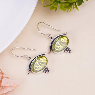 Golden Rutilated Quartz 925 Sterling Silver Earring, Christmas Gift, E152218 - Image 1 of 4
