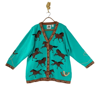 Cárdigan grueso ecuestre caballo con cuentas tejido libro de cuentos de colección 2X abuela occidental Foto 1 de 4