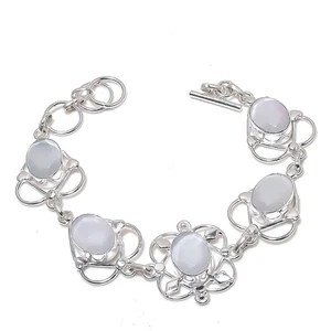 Bracciale gioielli in argento sterling 925 fatto a mano con pietre preziose Monalisa bianche misura 7-8" - Foto 1 di 1