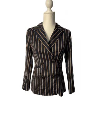 NWT $40 CHARLOTTE RUSSE Women XS Striped Double Breasted Blazer in Navy Orange - Image 1 of 4