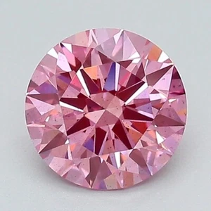 Round 1.39 Cts Fancy Vivid Pink SI1 IGI Certified Lab Grown CVD Diamond ROUND - Picture 1 of 12