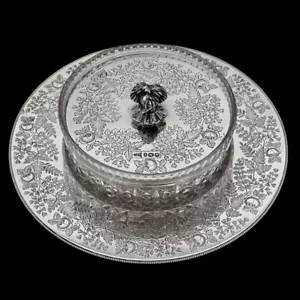 Victorian Sterling Silver & Crystal Butter Dish Sheffield 1895 Walker & Hall - Picture 1 of 10
