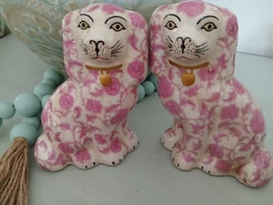 Staffordshire Reproduction Spaniel Pink Floral Dogs Pair Figurines-6''H - Picture 1 of 5