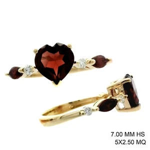 14K Yellow Gold Natural Garnet & Diamond Heart & Marquise 1.99ctw Cocktail Ring - Picture 1 of 4