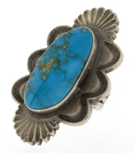 7,5 - natürlicher blauer Edelstein türkis Sandguss Statement Ring von Tommy Jackson - Bild 1 von 5