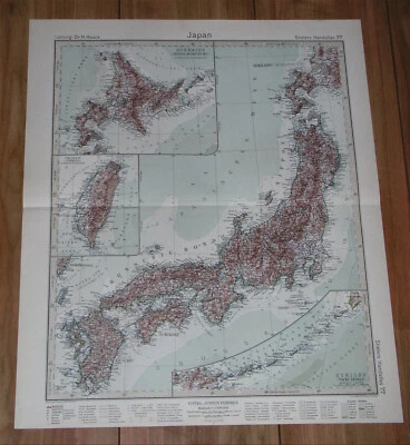 1928 ORIGINAL VINTAGE MAP OF JAPAN / HOKKAIDO TAIWAN KURIL ISLANDS - Image 1 of 4