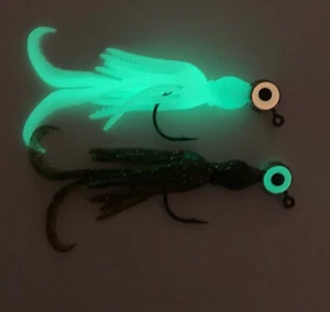 NEU Jigs 3/8oz mit Rock GRÜN KÜRBIS & WEISS LEUCHTEN Rock Augen leuchten 2er-PACK - Bild 1 von 4