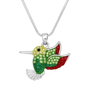 Hummingbird Necklace Pendant Charm Crystal Rhinestone Bird Fly GREEN YELLOW RED - Picture 1 of 2