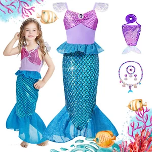 Little Mermaid Princess Fancy Dress Up Costume Cosplay Party Outfit Accessories - Picture 1 of 16