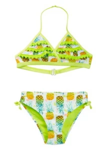 Jantzen PomPom Trim Bikini Big Girls 16 Pineapple Print Colorful Happy Fun NWT - Picture 1 of 9
